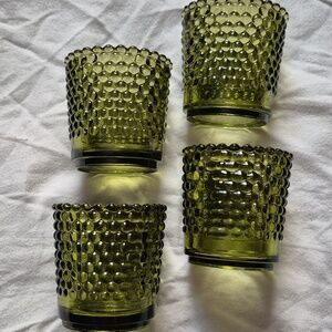 Emerald Green Hobnail Glass Votive Holders - Set of 4